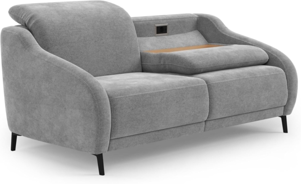 CAVADORE 3er-Sofa Blue, 3-Sitzer Couch im modernen Design mit motorischer TV-Funktion inkl. klapptisch, USB-Anschluss, Kopfteilverstellung, mattschwarzen Metallfüßen, Mikrofaser, Mittelgrau Bild 4