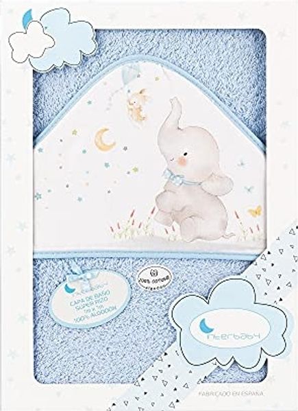 Interbaby 01227-01 Baby Kapuzenbadetuch ELEFANTE blau, Blau