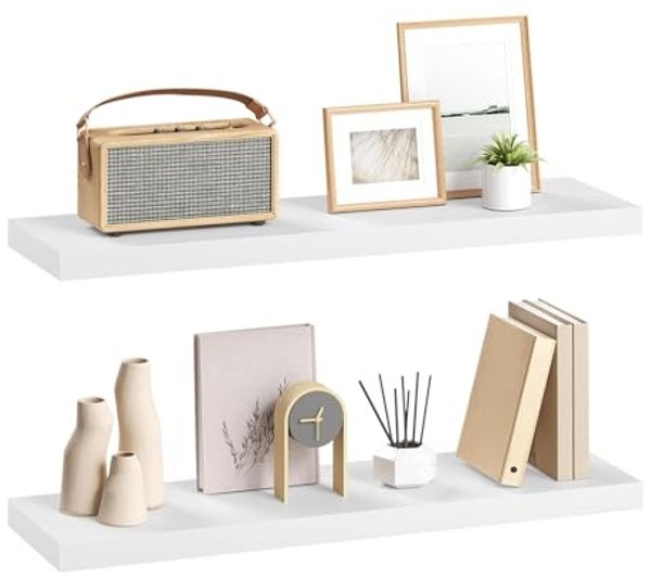 eSituro Wandregal, schwebendes weißes Regale für Wandmontage, 2er-Set Schweberegal Hängeregal Wandbrett im Wohnzimmer Schlafzimmer Küche Badezimmer, 70 x 3,8 x 22,9 cm