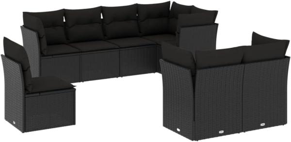 vidaXL 8-tlg. Garten-Sofagarnitur mit Kissen Schwarz Poly Rattan 3249764