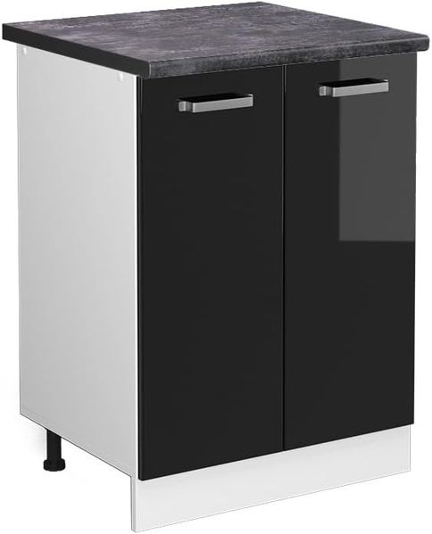 Vicco Küchenunterschrank R-Line, Schwarz Hochglanz/Weiß, 60 cm, AP Anthrazit