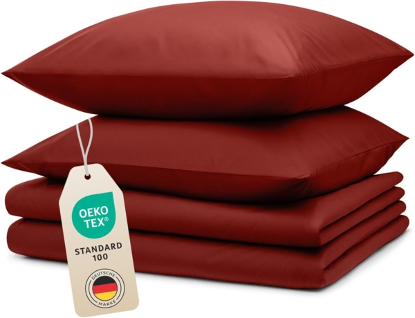 Blumtal Bettwäsche 135x200 4teilig - aus Atmungsaktivem Mikrofaser - 2X Bettbezug 135x200 cm + 2X Kissenbezüge 40x80 cm - Superweiches Bettwäsche-Set, Oeko-Tex Zertifiziert - Dunkelrot