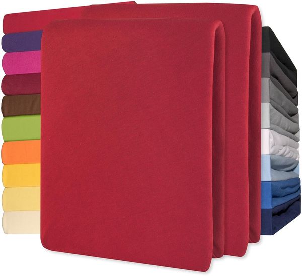 CelinaTex Jersey Spannbettlaken Lucina Doppelpack 200x200-200x220 cm Rubin rot 100% Baumwolle gekämmt bis 26cm Matratzenhöhe Oeko-TEX