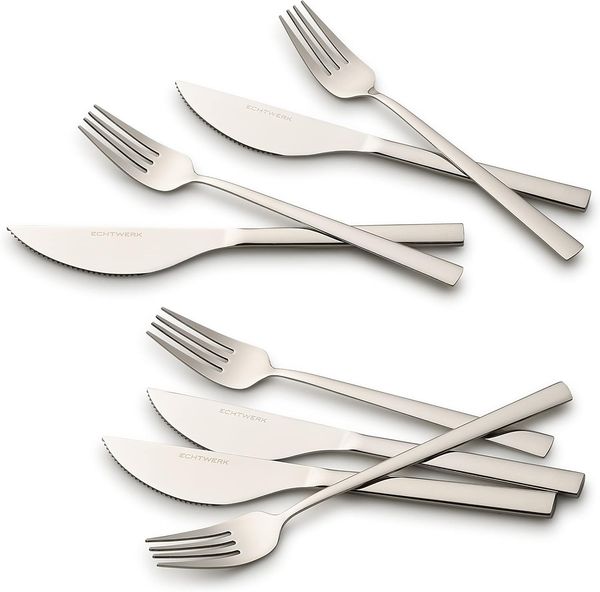 Echtwerk EW-PK-2205 Pizzabesteck-Set Pizzaset Steakbesteck Essbesteck 8-tlg. 4 Personen 4 Pizzamessern und 4 Pizzagabeln Edelstahl Silber-Edition Silber
