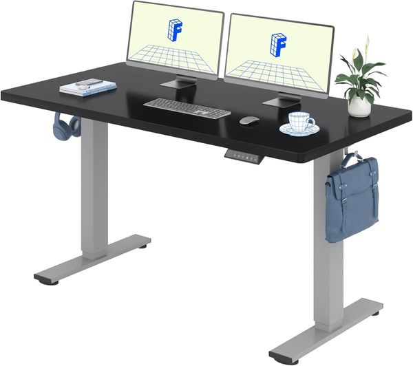 Flexispot EG1 Höhenverstellbarer Schreibtisch Elektrisch 2-Fach-Teleskop mit Tischplatte (FF-Schwarz,Grau Gestell, 160x80 cm)