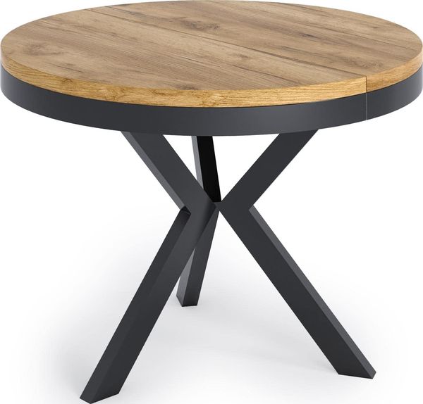 Runder Ausziehbarer Esstisch - Tisch im Loft-Stil mit Schwarz Metallbeinen - Industrieller Tisch für Wohnzimmer - Spacesaver - Eiche Craft - 100-140 cm
