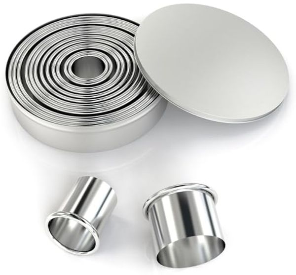 Intirilife Ausstechform, Edelstahl, (12-St, 12x Ausstechformen), 12-teiliges Ausstechformen Set mit Aufbewahrungsbox Cutter Ringe Rund
