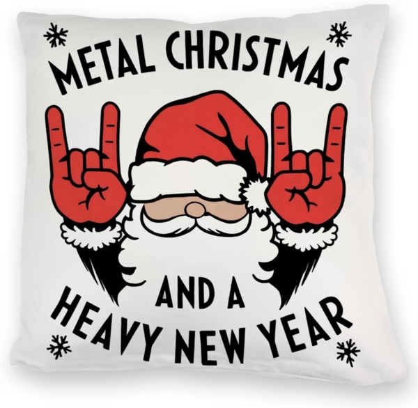 speecheese Dekokissen Weihnachtsmann Rockzeichen Metal Christmas Kuschelkissen