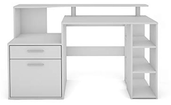 byLIVING Schreibtisch LOUIS / Inkl. 1 Tür + 1 Schubkasten + 3 offenen Fächern / Weiß / Computertisch / XXL-Tisch / Arbeitstisch / Holztisch / Bürotisch / 140 x 89 x 55 cm (BxHxT)
