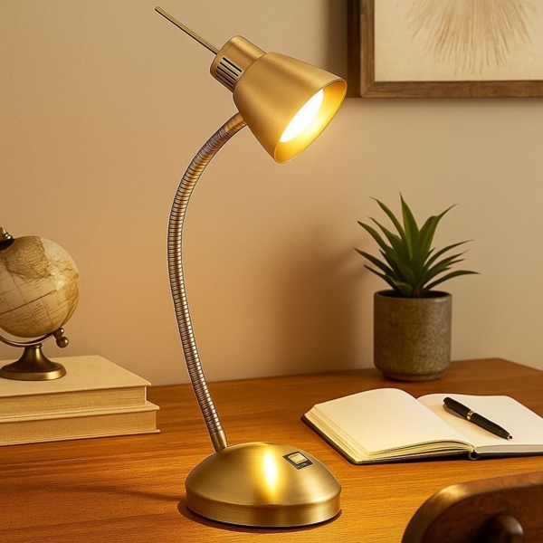 LED Tischleuchte, Metall altmessing, flexibel, H 44 cm Bild 2