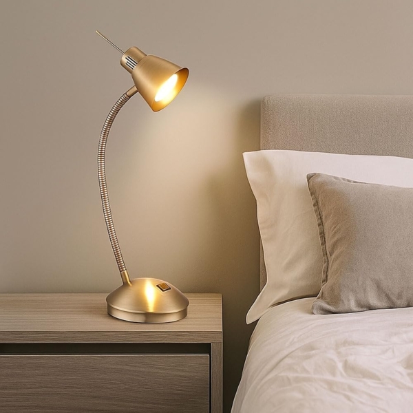 LED Tischleuchte, Metall altmessing, flexibel, H 44 cm Bild 3