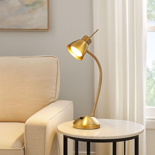 LED Tischleuchte, Metall altmessing, flexibel, H 44 cm Bild 4