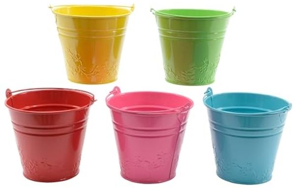 Decoris season decorations Blumentopf, Blumentopf / Übertopf Eimer Metall 11,5x10,5cm bunt 1 Stück sortiert