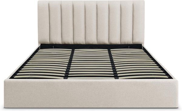 Menzzo Songe Bett mit Stauraum + Lattenrost, Stoffbezug Beige 180cm
