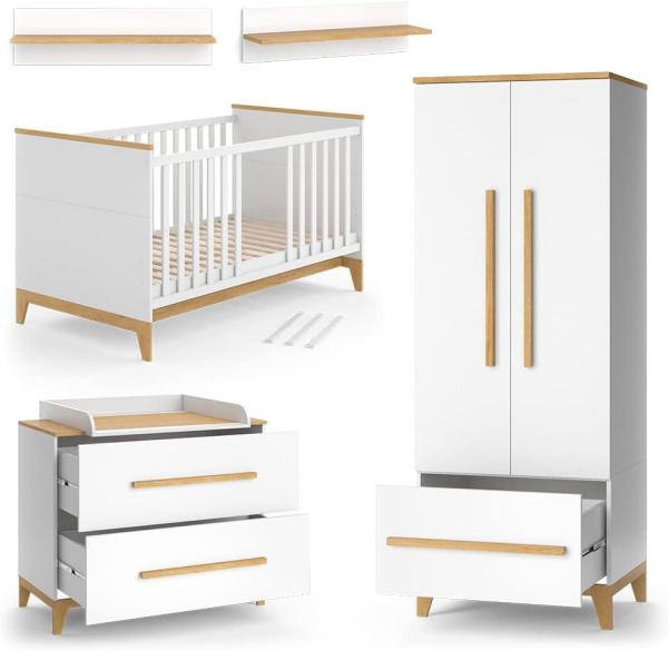 Vitalispa Kinderzimmer-Set Weiß/Eiche 4er Set, Malia