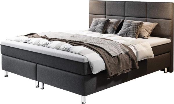 Boxspringbett Rotterdam 180x200 Webstoff Anthrazit mit integriertem Topper