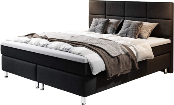 Boxspringbett Rotterdam 180x200 Webstoff Anthrazit mit integriertem Topper