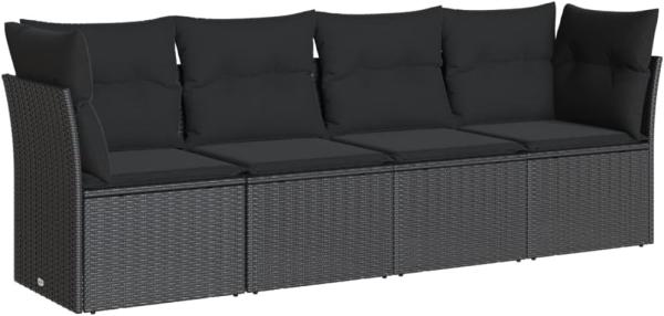 vidaXL 4-tlg. Garten-Sofagarnitur mit Kissen Schwarz Poly Rattan 3249064