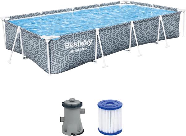 Steel Pro™ Frame Pool Set mit Filterpumpe 366 x 201 x 66 cm, Blattform-Design, eckig