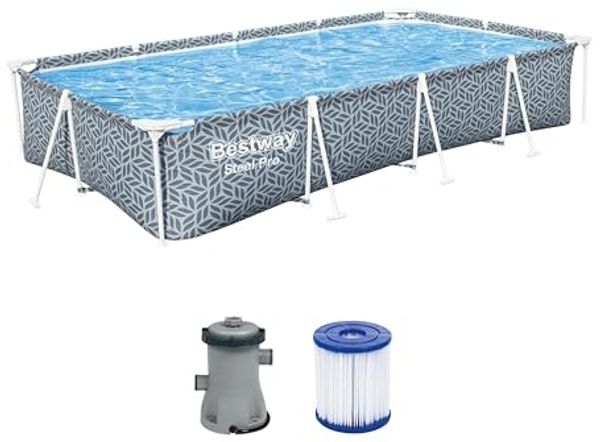 Steel Pro™ Frame Pool Set mit Filterpumpe 366 x 201 x 66 cm, Blattform-Design, eckig