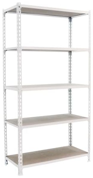 Simonrack Schwerlastregal, Lagerregal, 200 x 120 x 30 cm, Metallregal, Kellerregal, Biegestelle 200 kg, 5 Holzfachböden, Weiss/Holz - Maderclick