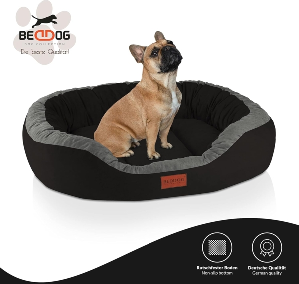 BedDog PRINS PREMIUM Hundebett, aus strapazierfähigem Alicante-Gewebe, Hundesofa mit Seiten, ovales Kissen für Ihr Haustier, Hundecouch L, THE-ROCK (schwarz/grau) Bild 4