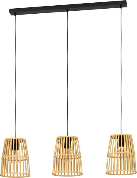 Eglo 33202 Hängeleuchte EYAM Stahl schwarz, Holz braun E27 3X40W L:89cm B:19cm H:110cm dimmbar