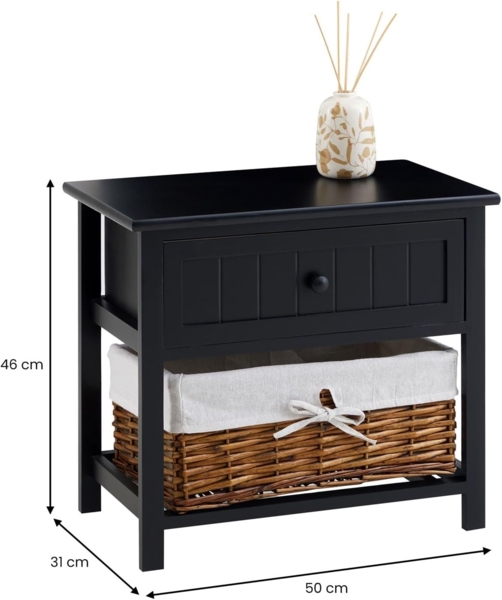 IDIMEX Nachtkommode AKURE, Nachttisch mit Schublade und Weidenkorb aus Holz Landhausstil Schwarz Bild 3