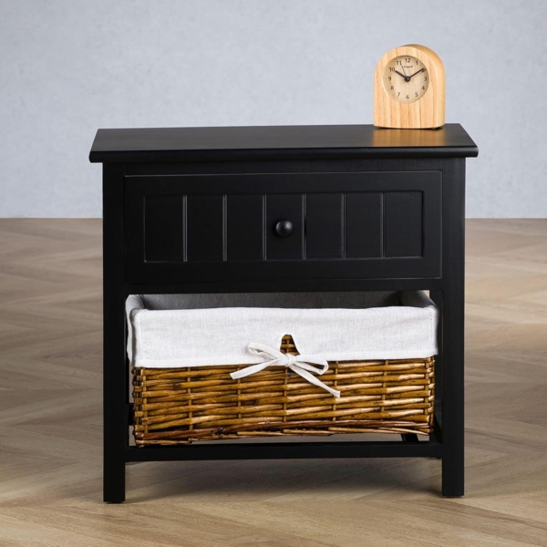 IDIMEX Nachtkommode AKURE, Nachttisch mit Schublade und Weidenkorb aus Holz Landhausstil Schwarz Bild 4