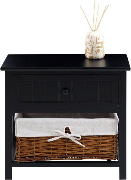 IDIMEX Nachtkommode AKURE, Nachttisch mit Schublade und Weidenkorb aus Holz Landhausstil Schwarz Bild 9