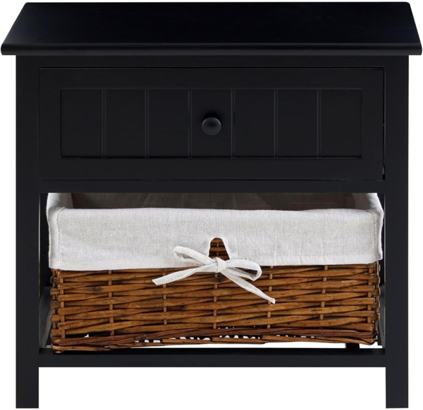 IDIMEX Nachtkommode AKURE, Nachttisch mit Schublade und Weidenkorb aus Holz Landhausstil Schwarz Bild 10