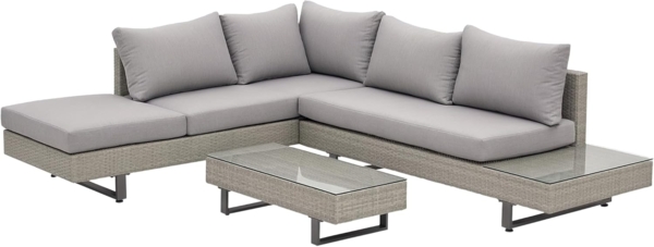 Outsunny Sitzgruppe Polyrattan-Lounge-Set 3-TLG. Couchtisch Beistelltisch, (Gartensofa, 3-tlg, Gartengruppe), Wetterbeständig Grau + Braun 196 x 69 x 59 cm