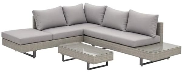 Outsunny Sitzgruppe Polyrattan-Lounge-Set 3-TLG. Couchtisch Beistelltisch, (Gartensofa, 3-tlg, Gartengruppe), Wetterbeständig Grau + Braun 196 x 69 x 59 cm