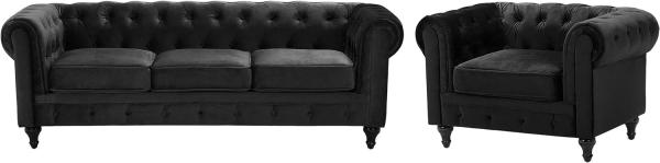 Sofa Set Samtstoff schwarz 4-Sitzer CHESTERFIELD