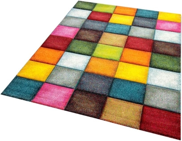 Carpetia Teppich Teppich modern Teppich Wohnzimmer Karo bunt gelb rot blau grün, rechteckig, Höhe: 13 mm Bild 2