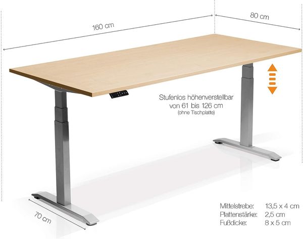 Möbel-Eins OFFICE ONE elektrisch höhenverstellbarer Schreibtisch / Stehtisch, Material Dekorspanplatte weiss Eiche sonomafarbig 160x80 cm Bild 7