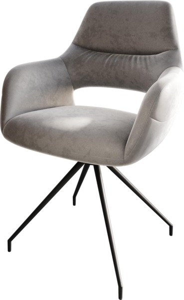 Esszimmerstuhl Yago-Flex mit Armlehnen Samt Grau Kreuzgestell konisch Schwarz Taschenfederkern