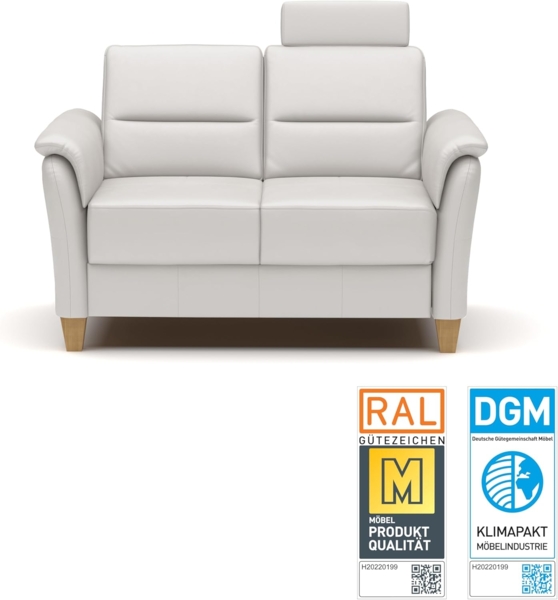CAVADORE Leder 2er-Sofa Palera / Landhaus-Couch mit Federkern, Kopfstütze + massiven Holzfüßen / 149 x 89 x 89 / Leder Weiß Bild 4