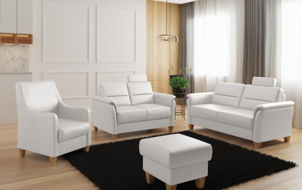 CAVADORE Leder 2er-Sofa Palera / Landhaus-Couch mit Federkern, Kopfstütze + massiven Holzfüßen / 149 x 89 x 89 / Leder Weiß Bild 2