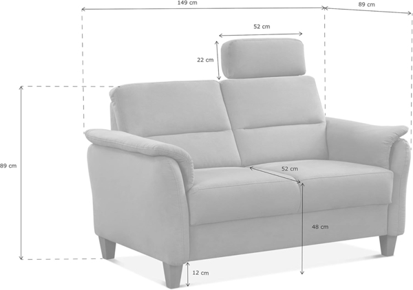 CAVADORE Leder 2er-Sofa Palera / Landhaus-Couch mit Federkern, Kopfstütze + massiven Holzfüßen / 149 x 89 x 89 / Leder Weiß Bild 3