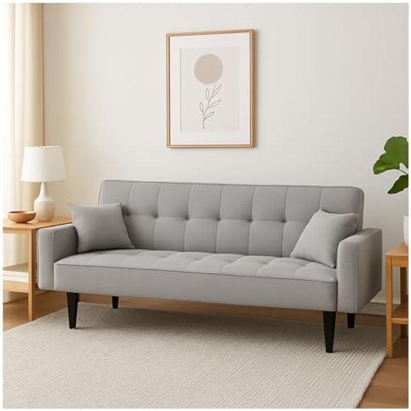 HTI-Living Sofa Modernes Schlafsofa 3-Sitzer Grau, Stück 1 Teile, Couch inklusive 2 Zierkissen