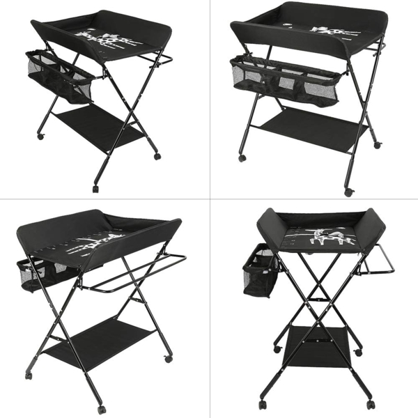 OHMG Baby Wickelkombi Klappbare Wickelkommode,Wickeltisch mit Rollen,Mobiler Wickeltisch mit Wickelauflage,Sicherheitsgurt und Ablagefächern,Wasserdicht und Höhenverstellbar,Stabil Bild 4