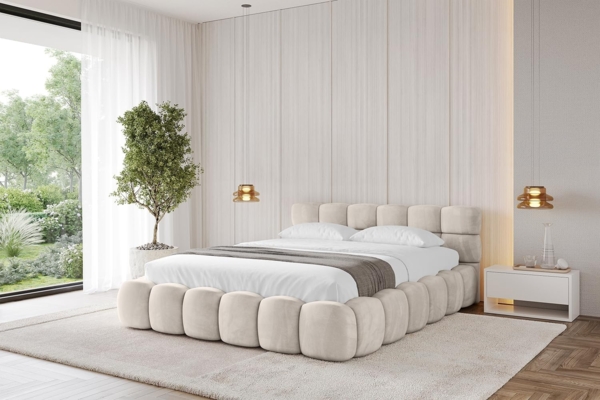 ALTDECOR Polsterbett LEYA-v1 (Polsterbett mit Bettkasten und Lattenrost, Boxbett ohne Matratze), Doppelbett mit Stauraum, Bett mit Kopfteil