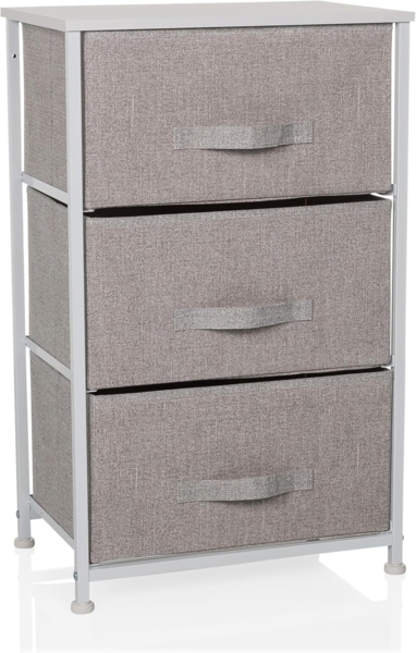 hjh LIVING Kommode mit 3 Stoffschubladen FOLDRESS M 73 x 45 x 30 cm Schubladenkommode Organizer, höhenverstellbare Fußgleiter, Metall-Gestell, Grau
