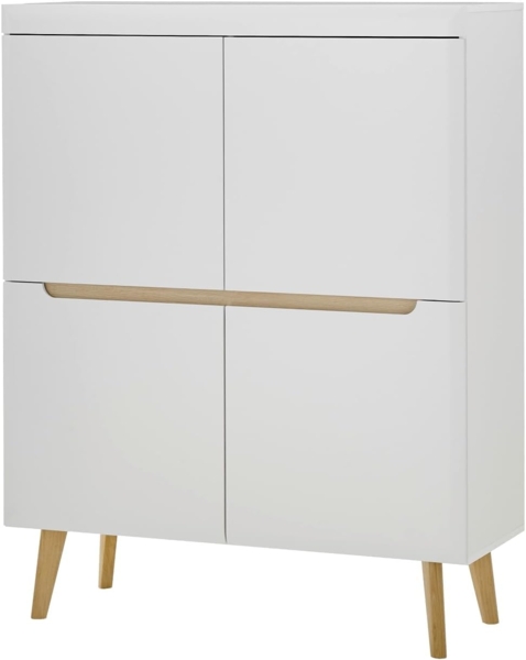 Highboard Isgard in weiß und Eiche 107 x 134 cm