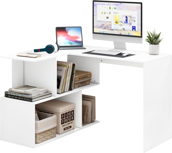 Eckschreibtisch mit Ablagen in Weiß