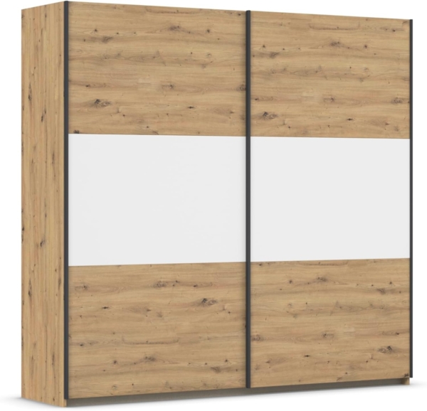 Rauch Möbel Neo, Schwebetürenschrank, Kleiderschrank, Kleiderschränke, Garderobe, Schrank mit Stauraum, 2-türig, Farbe Eiche Artisan/Alpinweiß, 218 x 210 x 59 cm