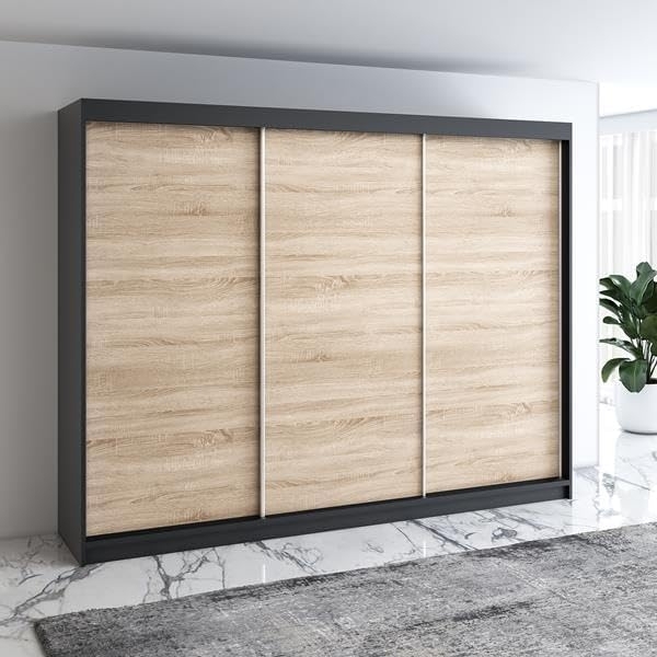 Schwebetrenschrank MERO 3-trig Schrank 200 cm Farbe: Schwarz ,sonoma