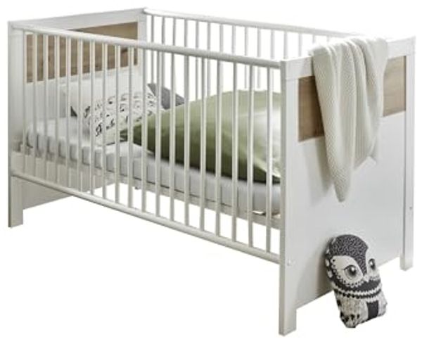 Babybett >Filou< in Weiß / Artisan Eiche Dekor - 76x84x144 (BxHxT)
