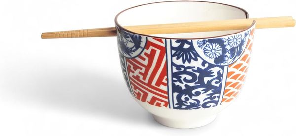 WestCraft Snackschale Soba-Bowls ASIATICA, Porzellan-Schale, Reis mit Stäbchenhalter Ø 13 cm, Porzellan, (3-tlg), Inkl. Essstäbchen - ideal für Soba, Ramen, Udon oder Reisgerichte.